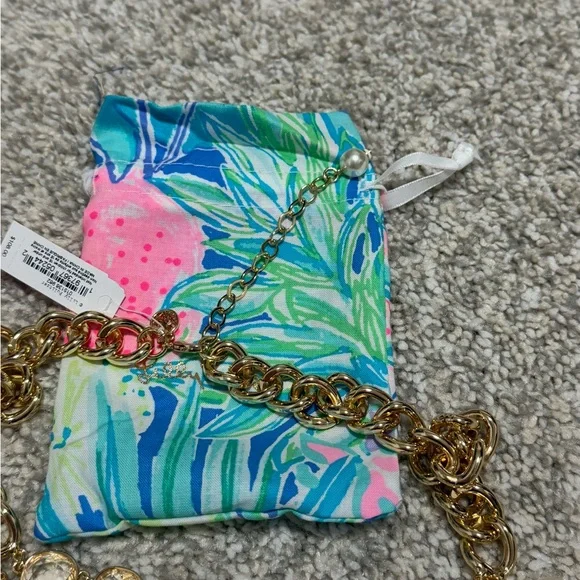 NWT Lilly Pulitzer Pink Palms Necklace in Gold Metallic - Picture 8 of 10